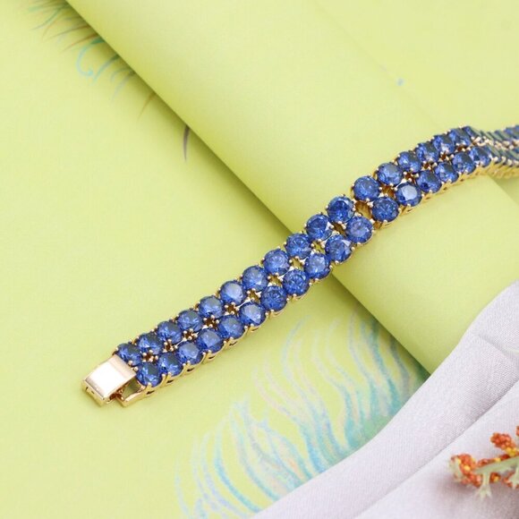 Elegant Rose Gold Bracelet with Blue Crystal Stones, XPBL0635 - Picture 5 of 12
